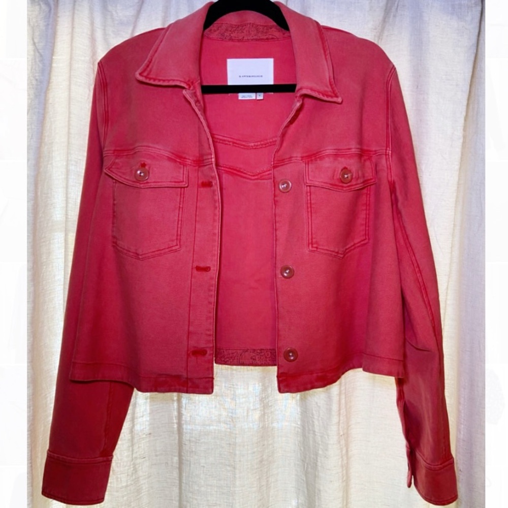 Anthropologie Red Cropped Jean Jacket